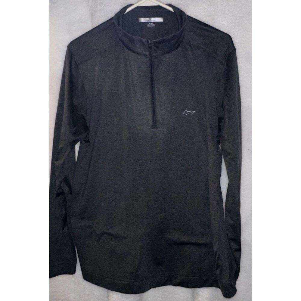 Greg Norman Mens Medium Quarter Zip Pullover Dk Grey Golf Long Sleeve Shark Logo